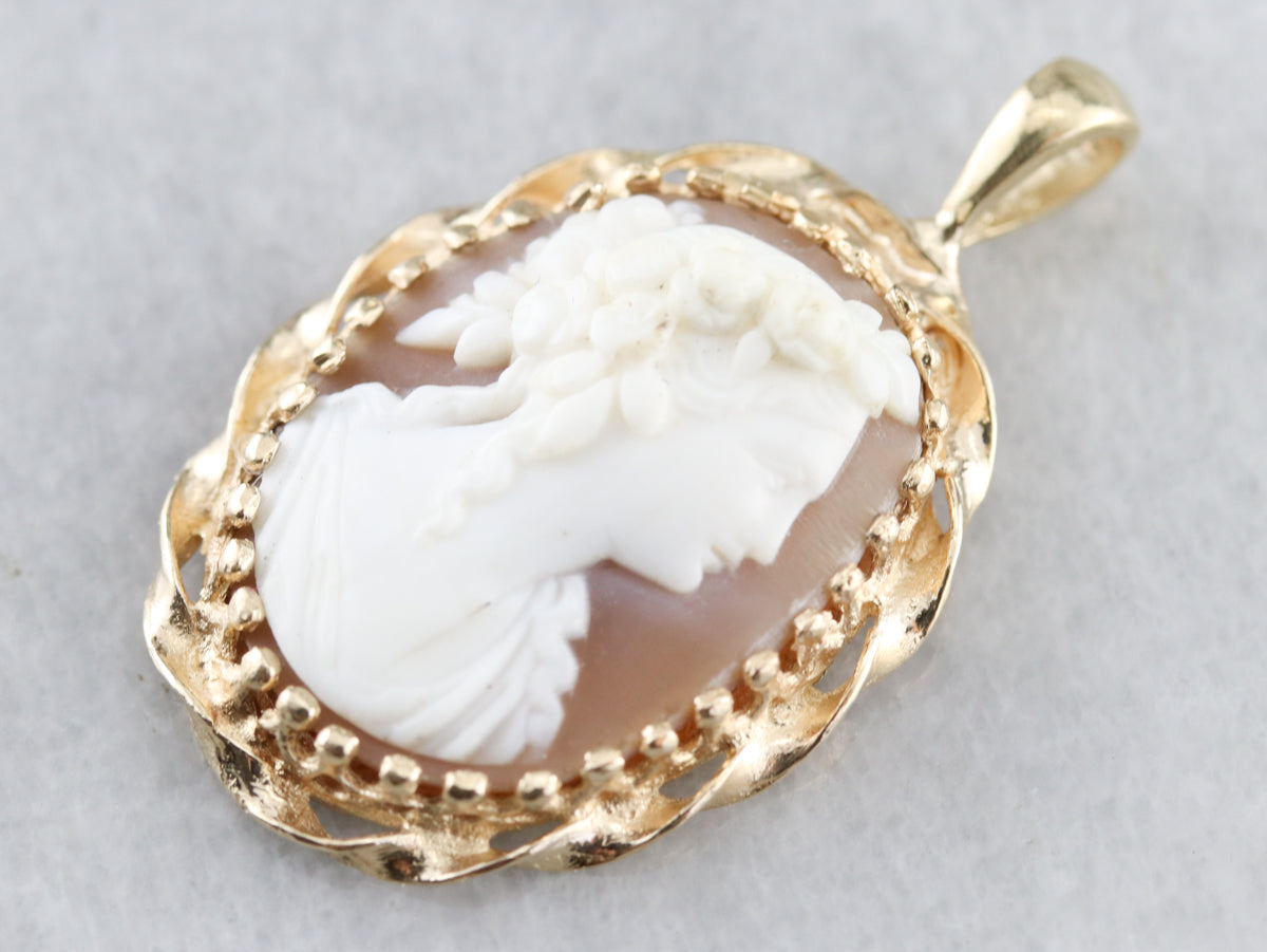 Floral Cameo Twisted Gold Frame Pendant