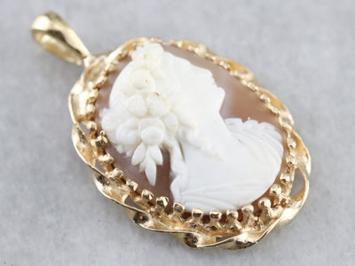 Floral Cameo Twisted Gold Frame Pendant