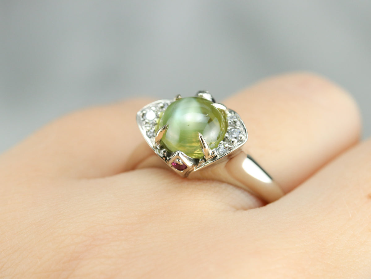 Cat's Eye Chrysoberyl White Gold Ring