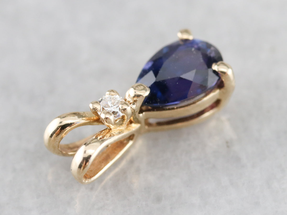 Pear Cut Sapphire and Diamond Pendant