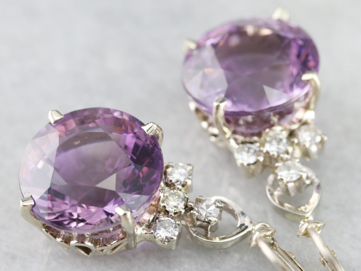 White Gold Amethyst and Diamond Drop Earrings