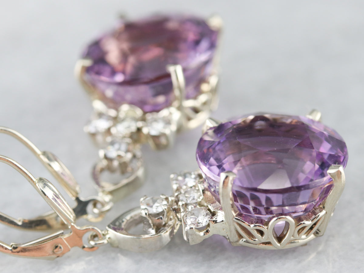 White Gold Amethyst and Diamond Drop Earrings
