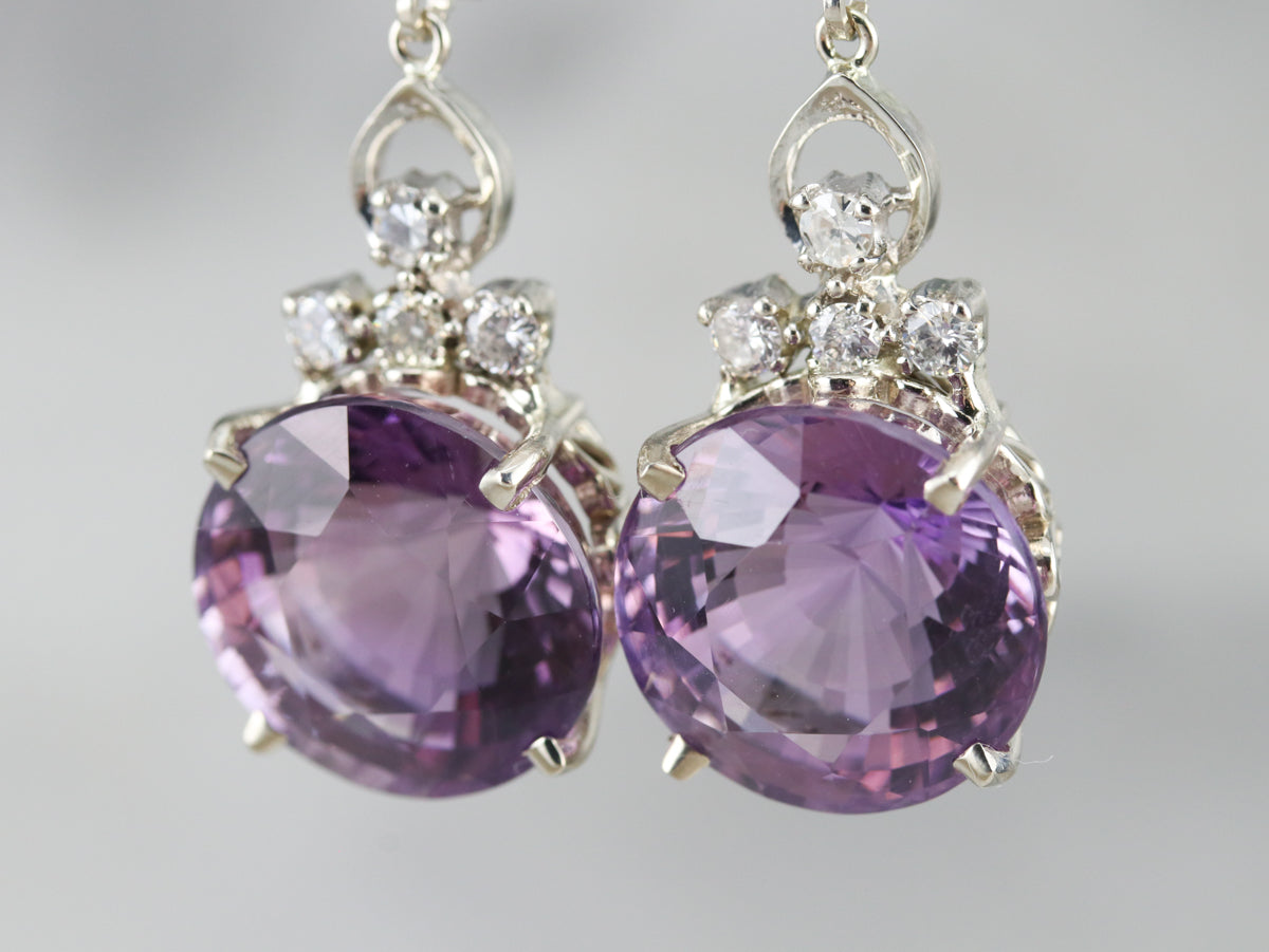 White Gold Amethyst and Diamond Drop Earrings