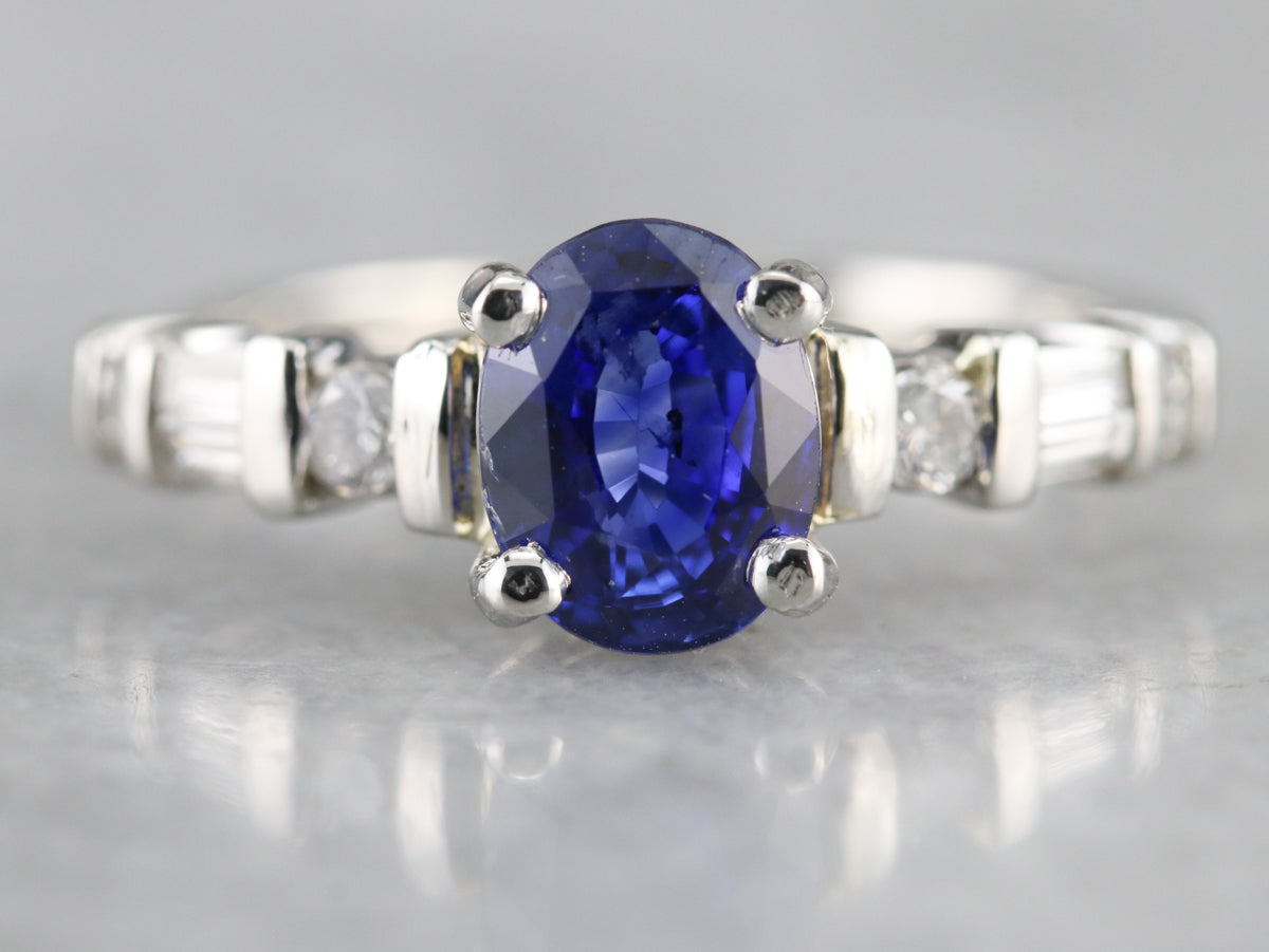 Platinum Sapphire and Diamond Engagement Ring