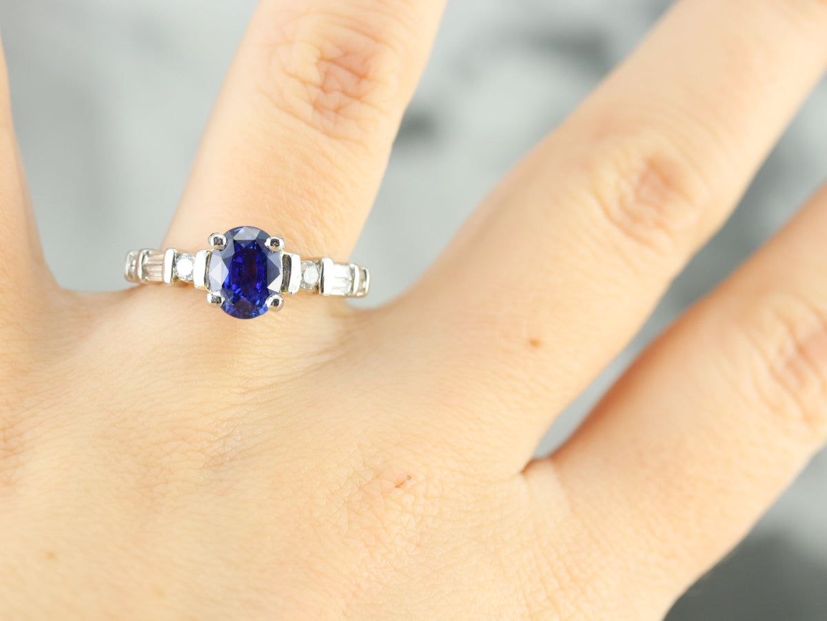 Platinum Sapphire and Diamond Engagement Ring