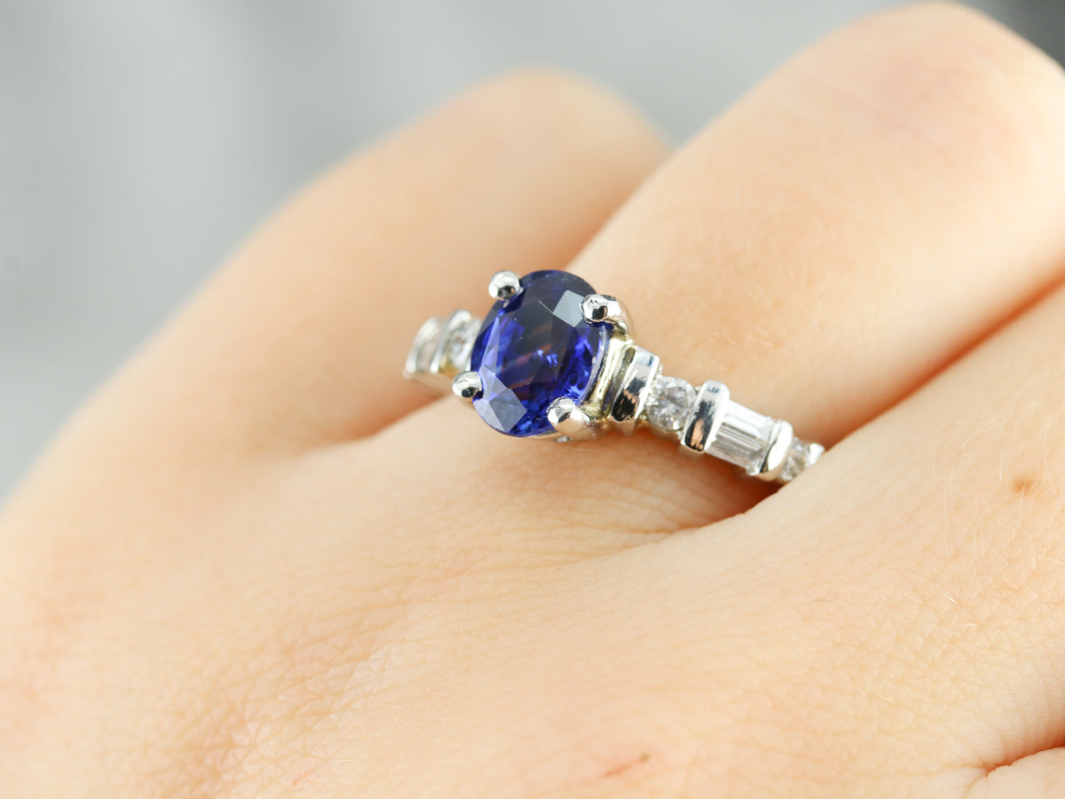 Platinum Sapphire and Diamond Engagement Ring