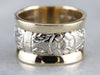 Patterned Two Tone Gold Wide Band