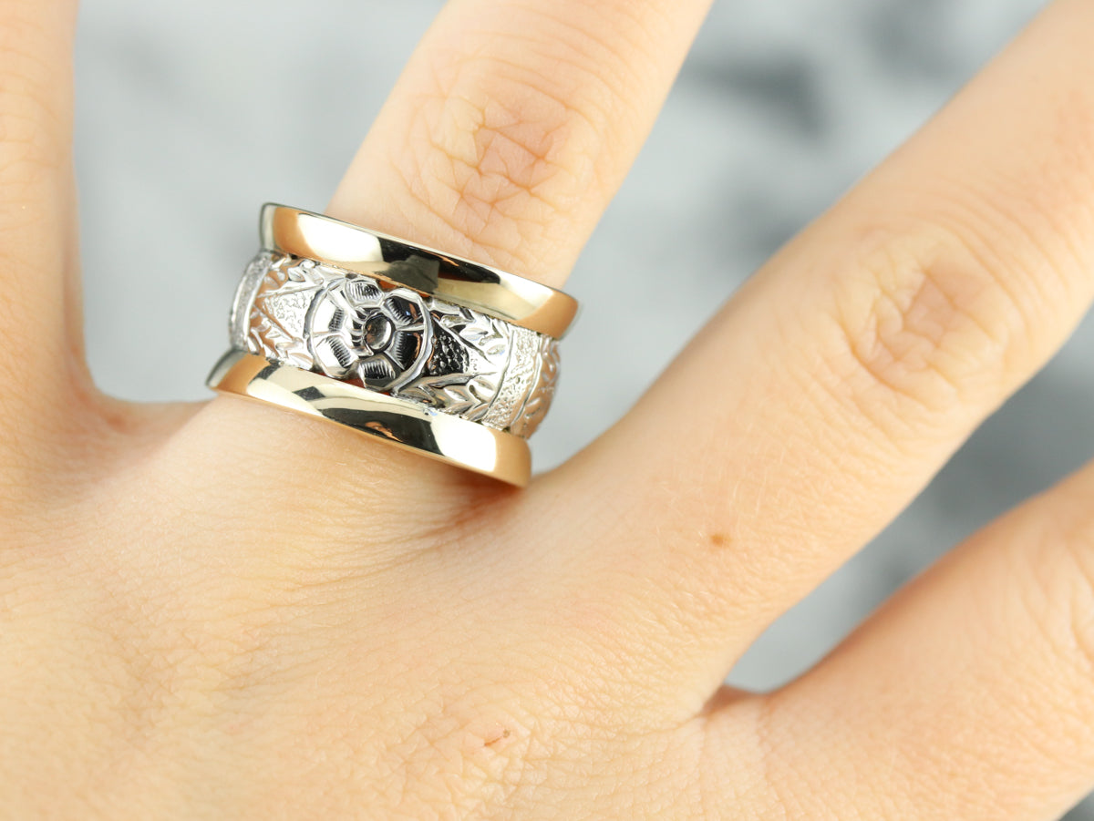 Patterned Two Tone Gold Wide Band