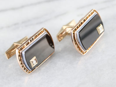 Vintage Banded Agate and Diamond Cufflinks