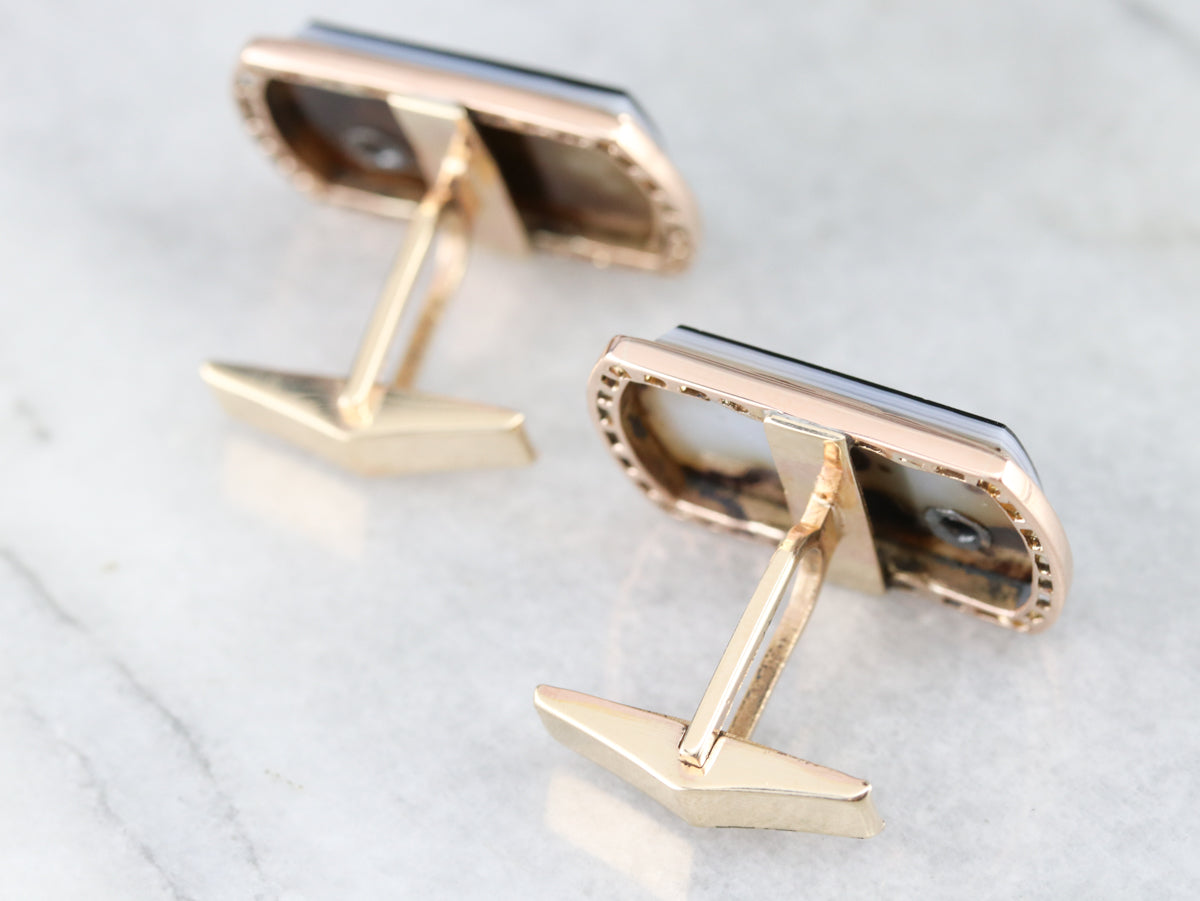 Gemelos vintage con ágata y diamantes