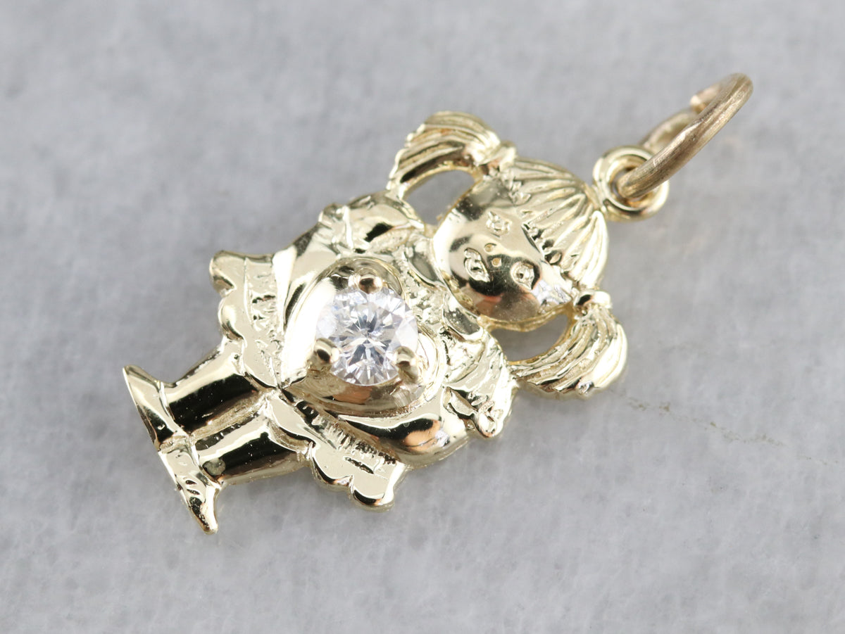 Vintage Little Girl Diamond Charm Pendant