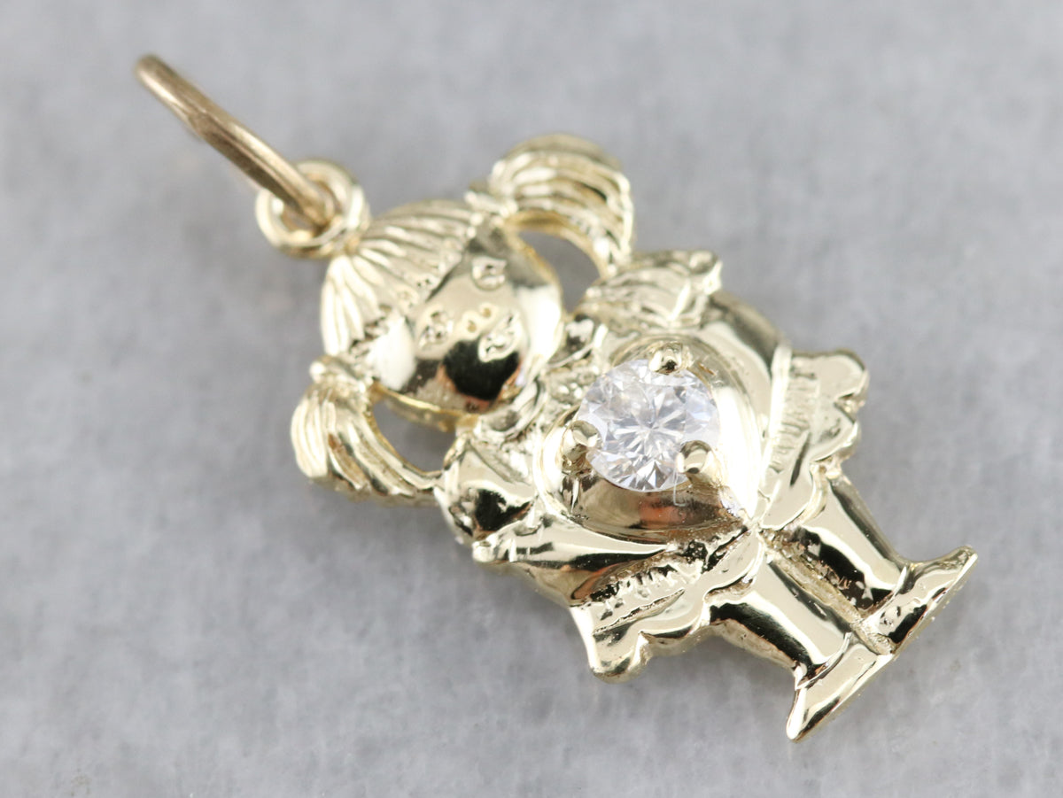 Vintage Little Girl Diamond Charm Pendant