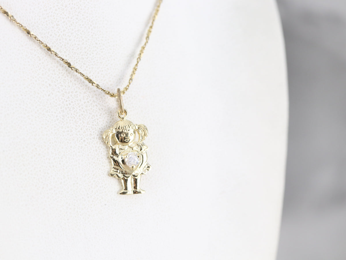 Vintage Little Girl Diamond Charm Pendant