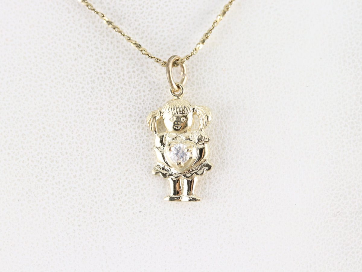 Vintage Little Girl Diamond Charm Pendant