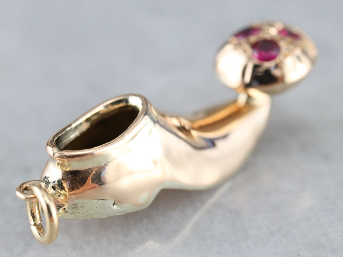 Gold Ruby Clown Shoe Charm