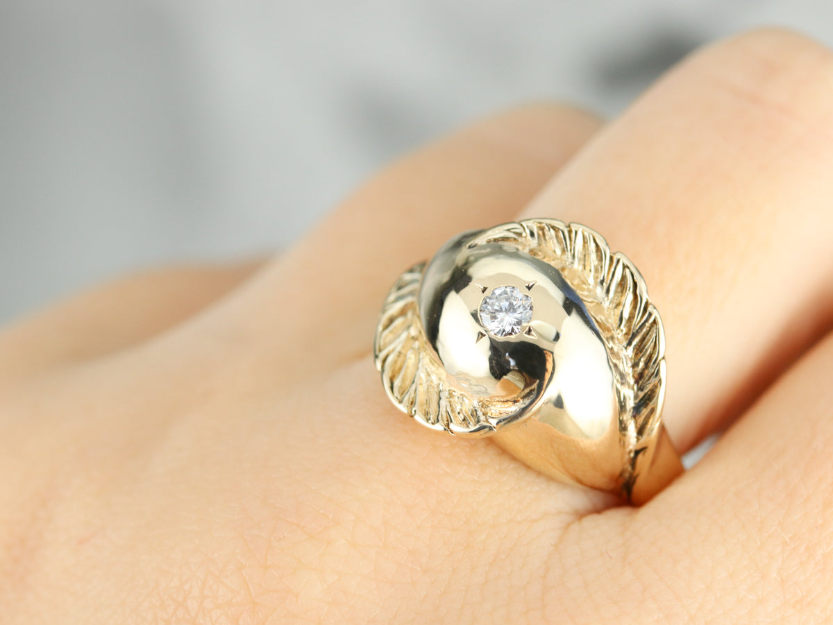 Diamond Solitaire Gold Feather Ring