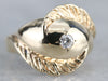 Diamond Solitaire Gold Feather Ring