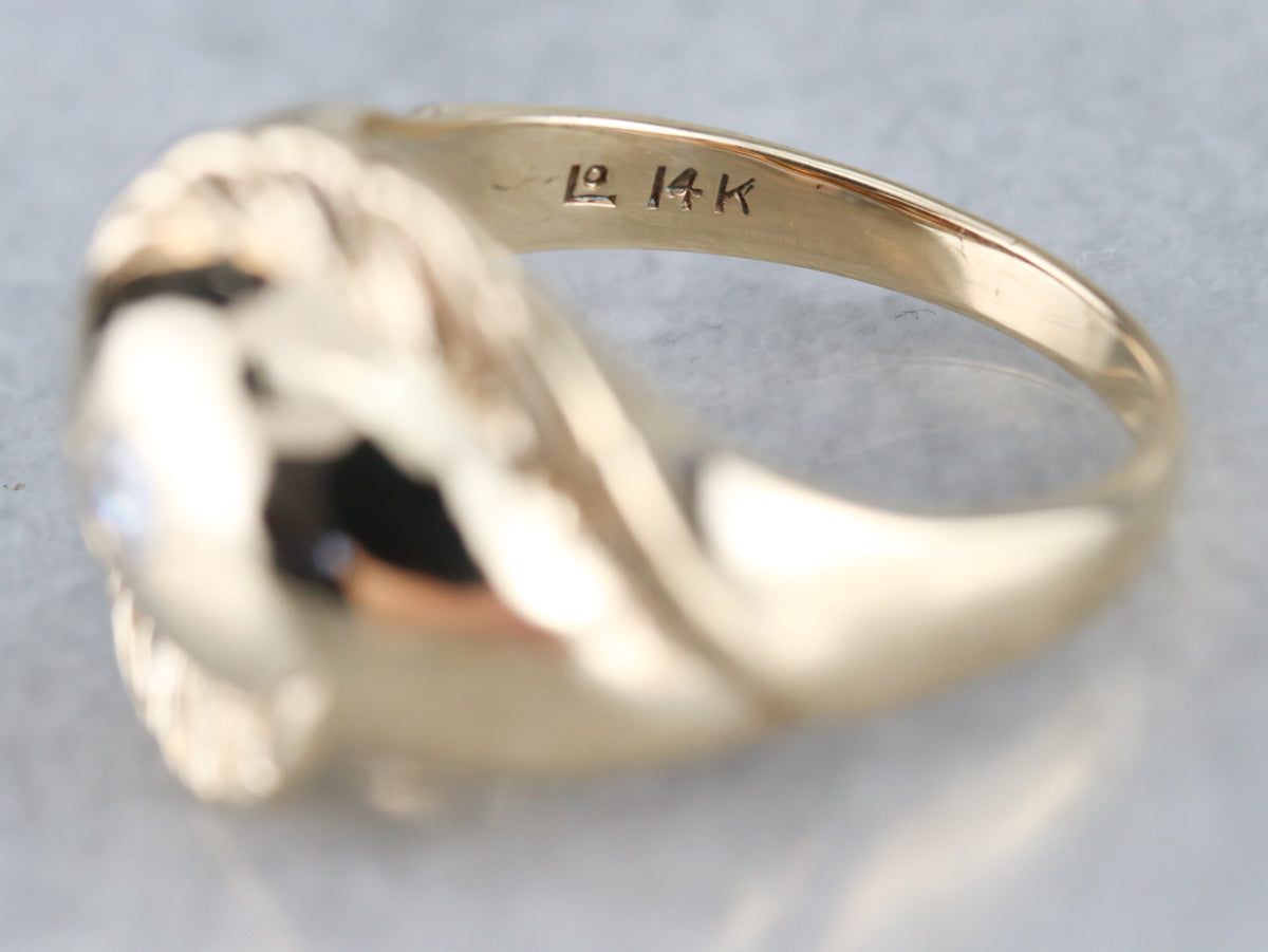 Diamond Solitaire Gold Feather Ring