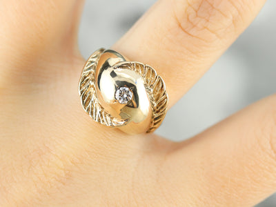Diamond Solitaire Gold Feather Ring