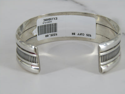 Silver Cuff Bracelet With Line Detail