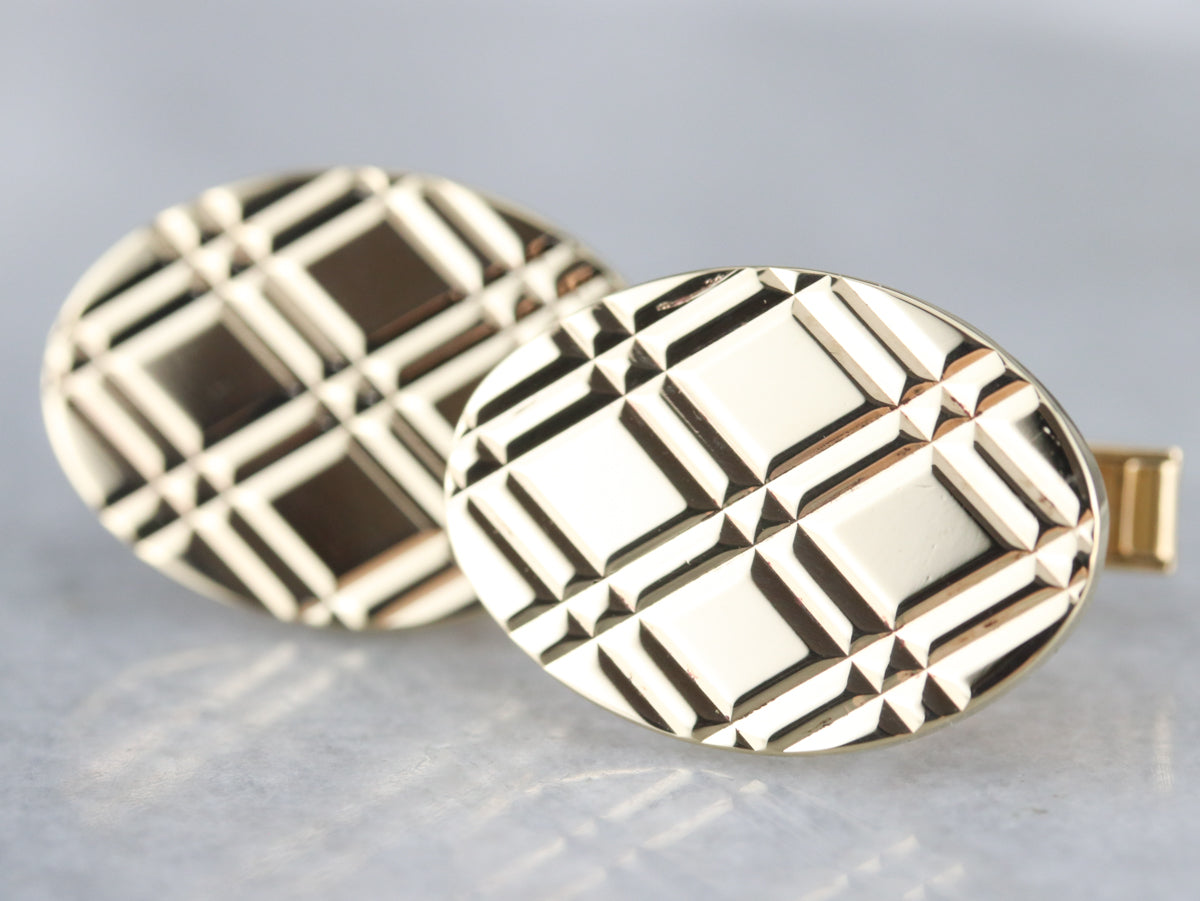 Vintage Cross Hatched Gold Cufflinks