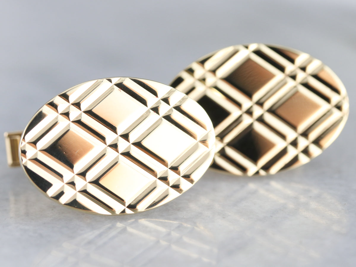 Vintage Cross Hatched Gold Cufflinks