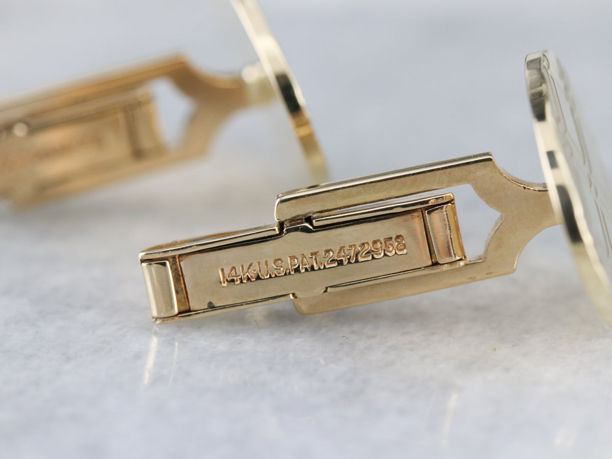 Vintage Cross Hatched Gold Cufflinks