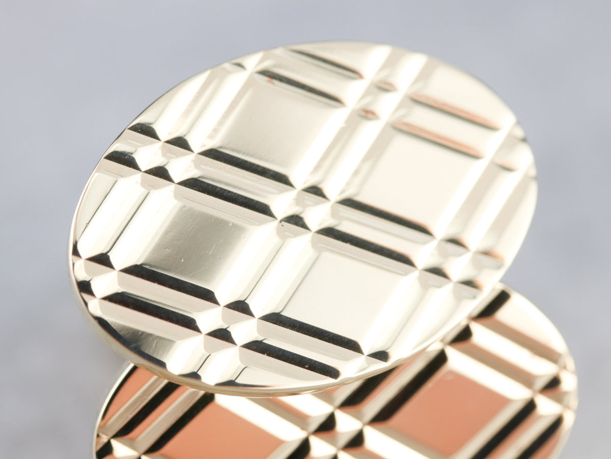 Vintage Cross Hatched Gold Cufflinks