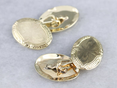 Etched Yellow Gold Early Retro Era Cufflinks