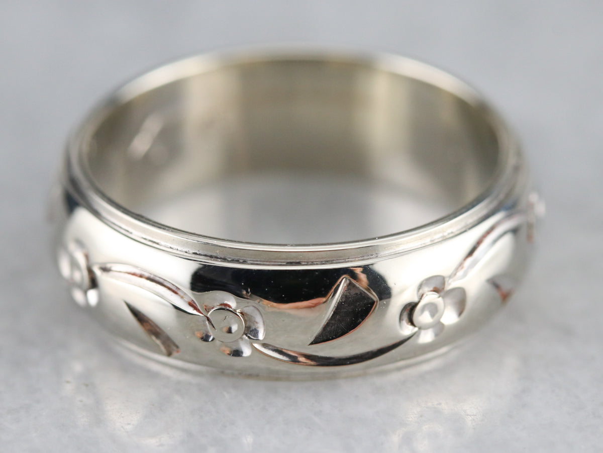 White Gold Vintage Floral Band