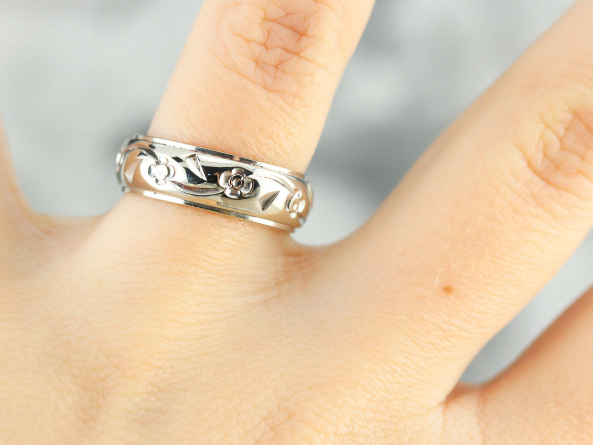 White Gold Vintage Floral Band