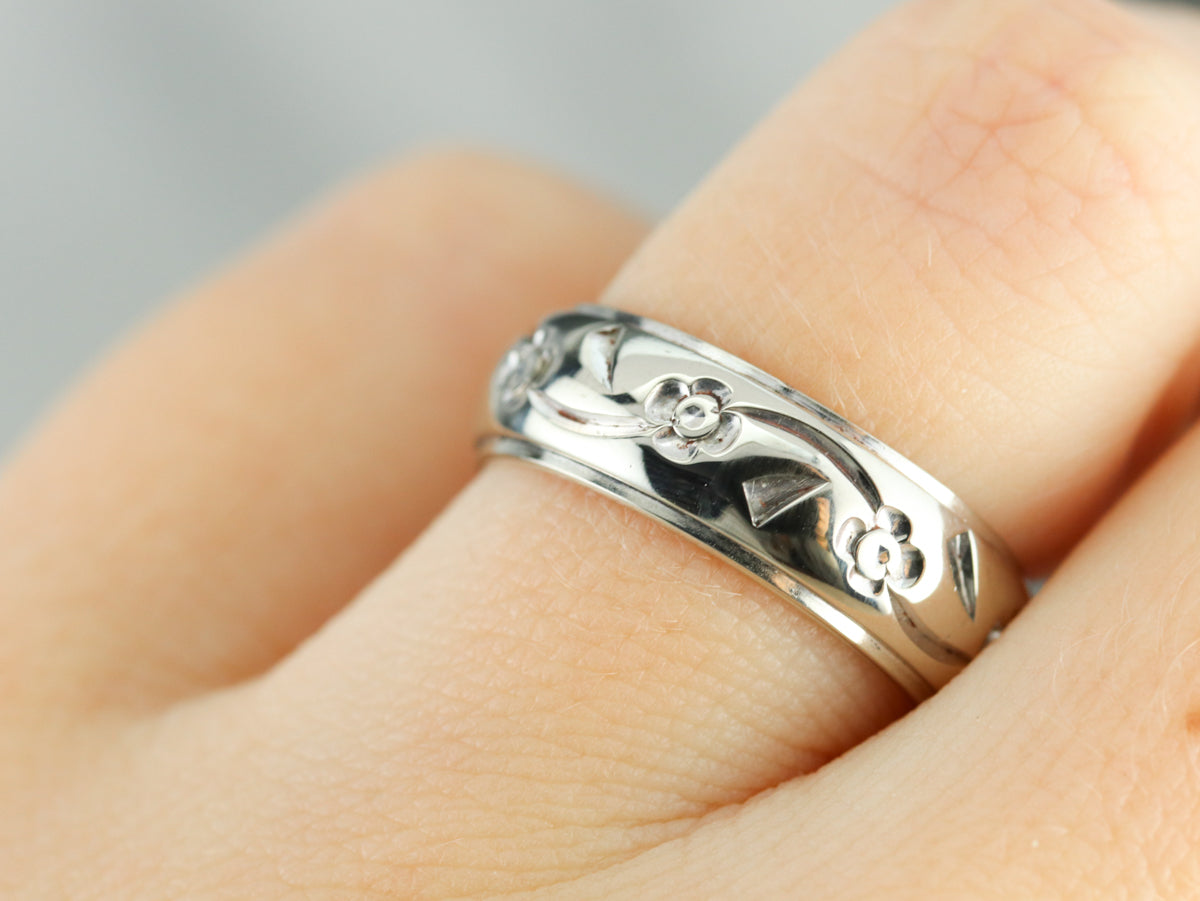 White Gold Vintage Floral Band