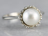 White Pearl Solitaire Ring in White Gold