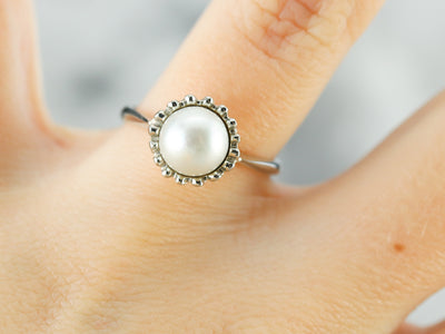 White Pearl Solitaire Ring in White Gold