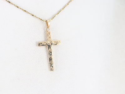 Etched Yellow Gold 1940's Cross