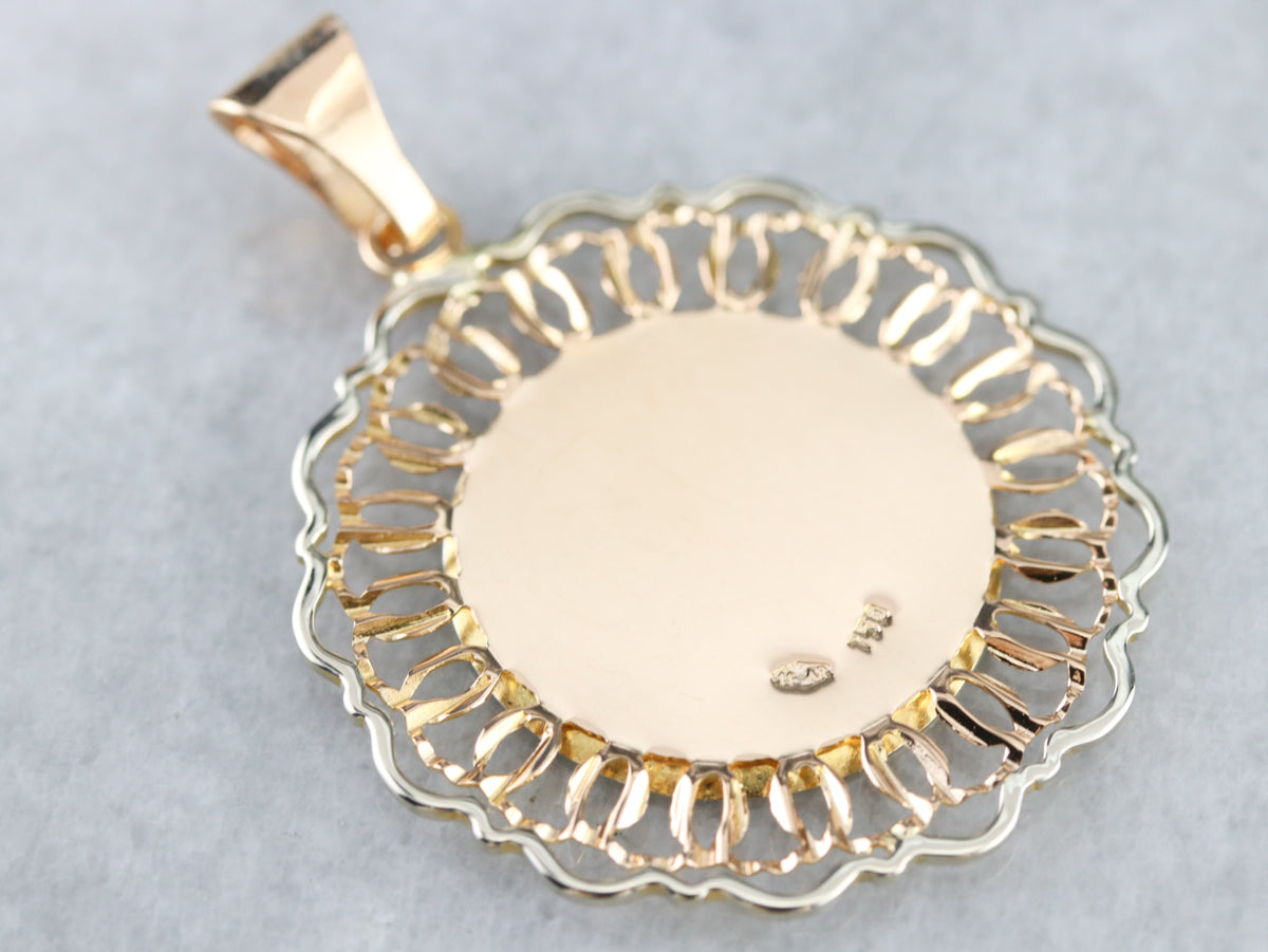 Mid Century Religious Medallion in 18K Yellow Gold