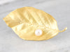 High Karat Gold Pearl Leaf Brooch