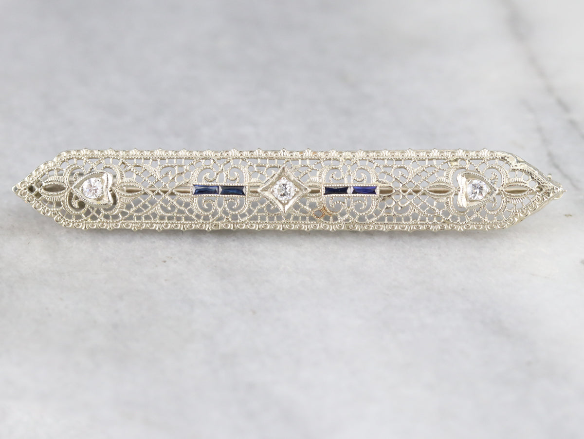 Broche Art Déco de filigrana de diamantes