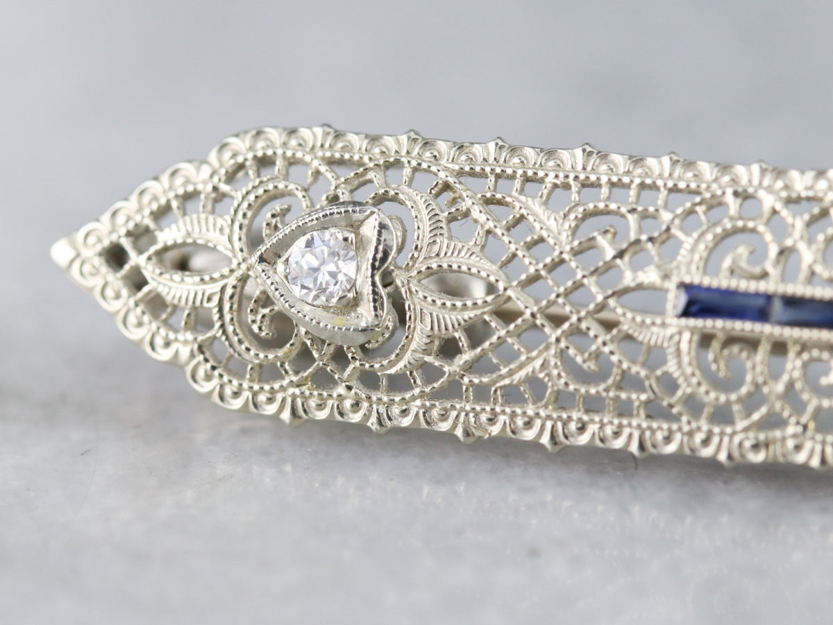 Broche Art Déco de filigrana de diamantes