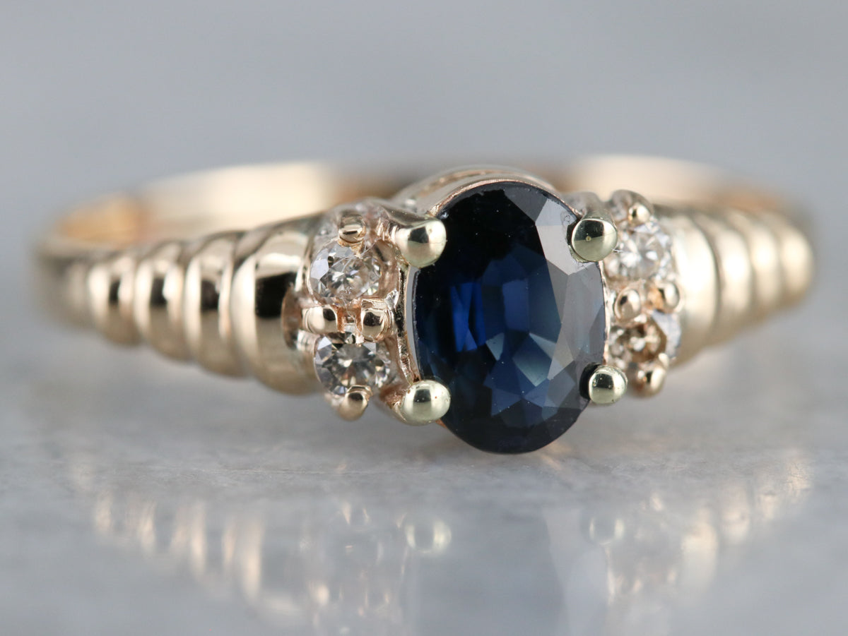 Modern Sapphire and Diamond Ring