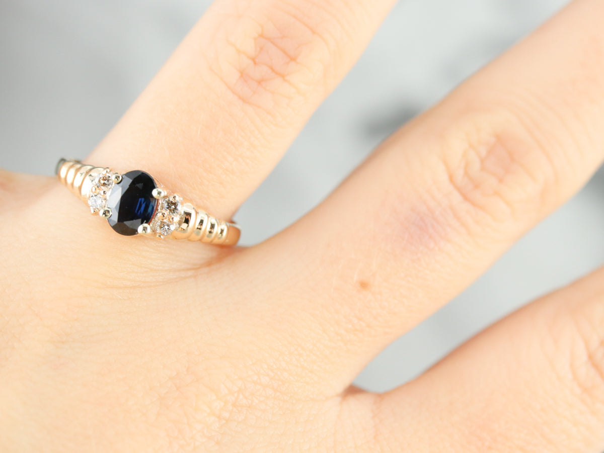 Modern Sapphire and Diamond Ring