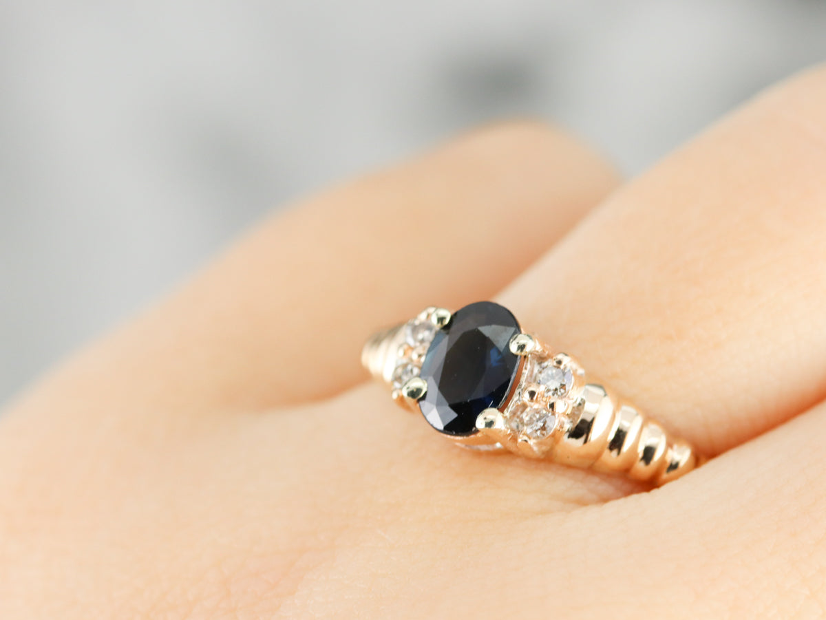 Modern Sapphire and Diamond Ring