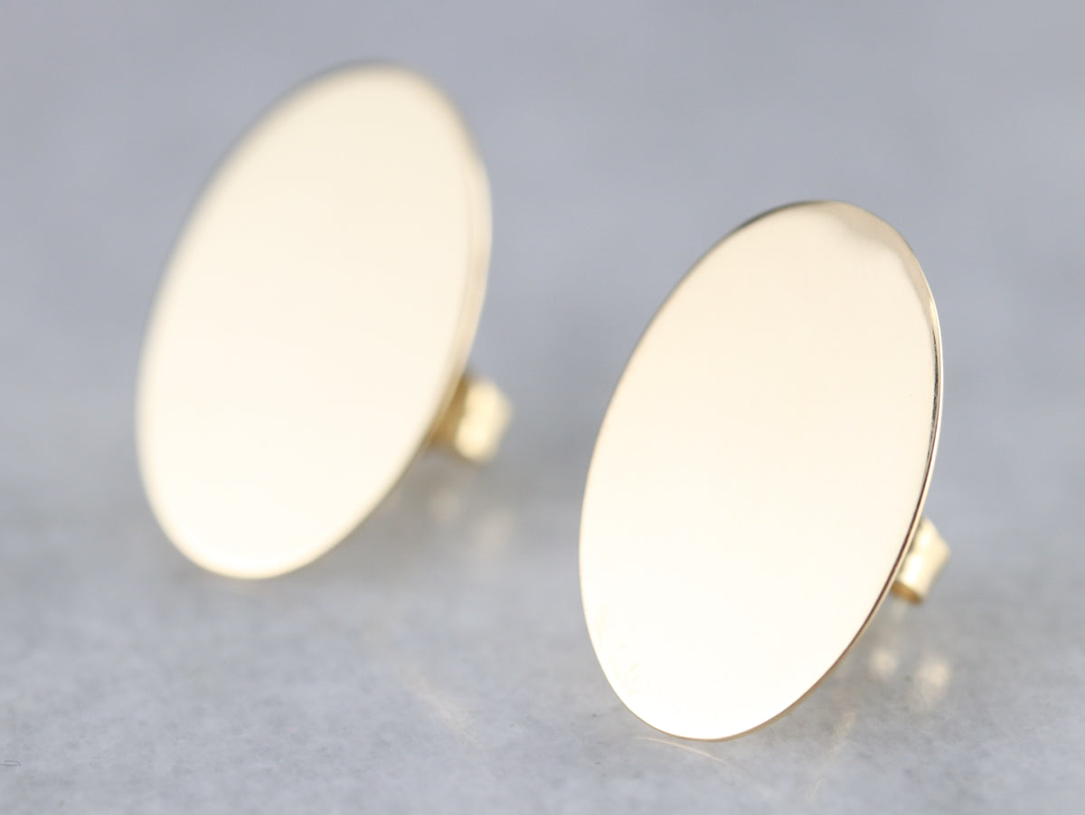 Plain Gold Oval Stud Earrings