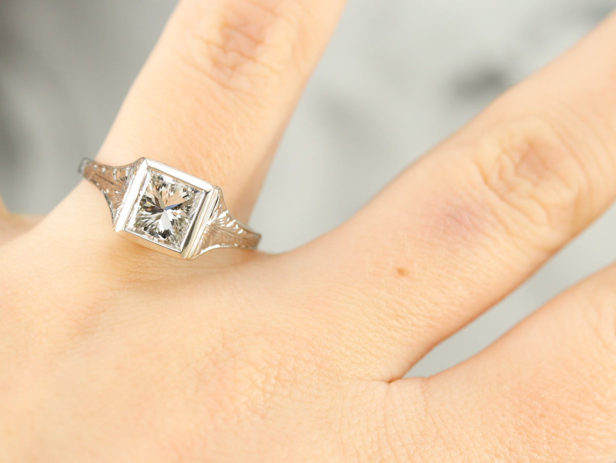 Art Deco Princess Cut Diamond Solitaire Engagement Ring