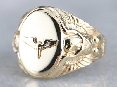 Vintage Military Eagle Gold Signet Ring