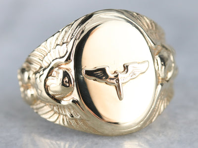 Vintage Military Eagle Gold Signet Ring