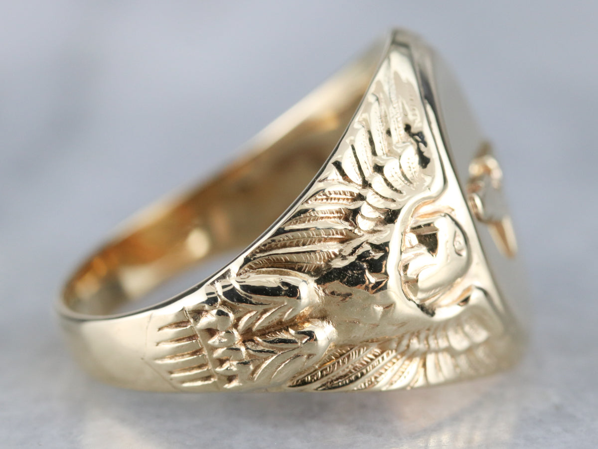 Vintage Military Eagle Gold Signet Ring