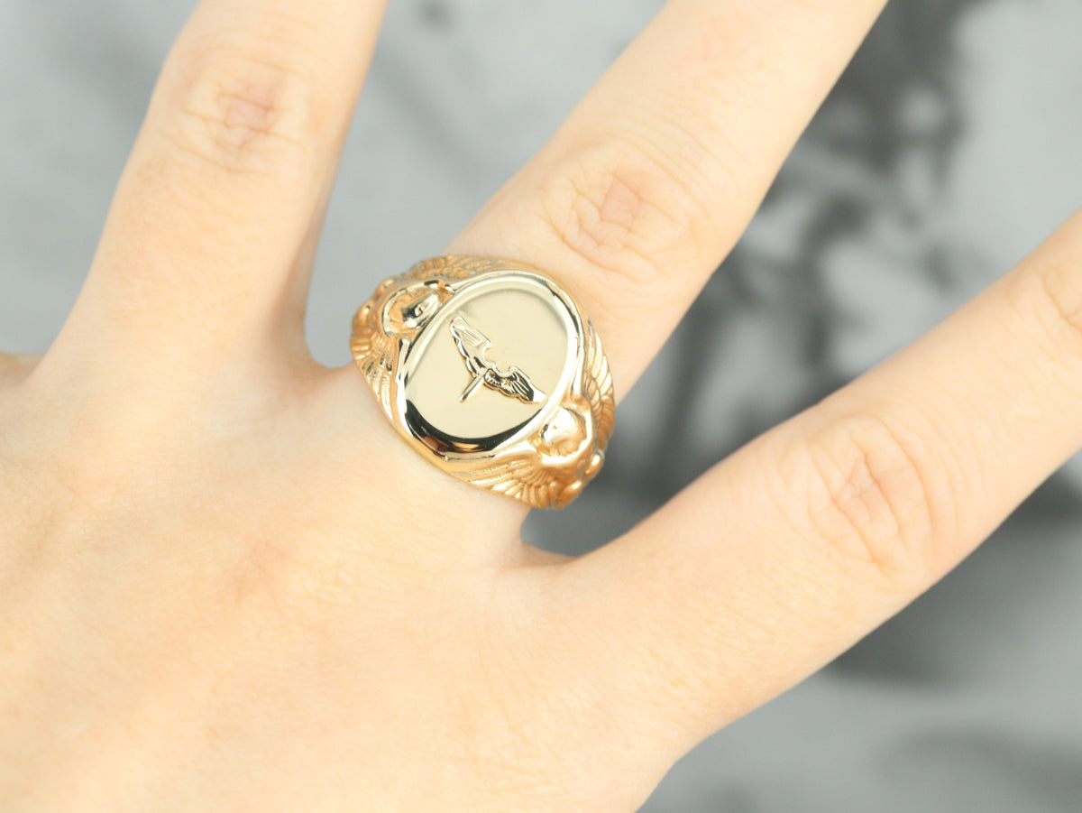 Vintage Military Eagle Gold Signet Ring