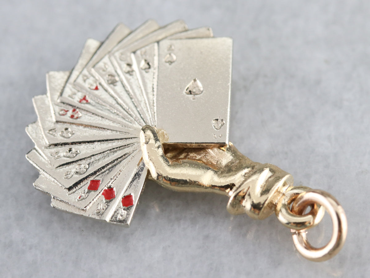 Vintage Gold Hand of Cards Charm