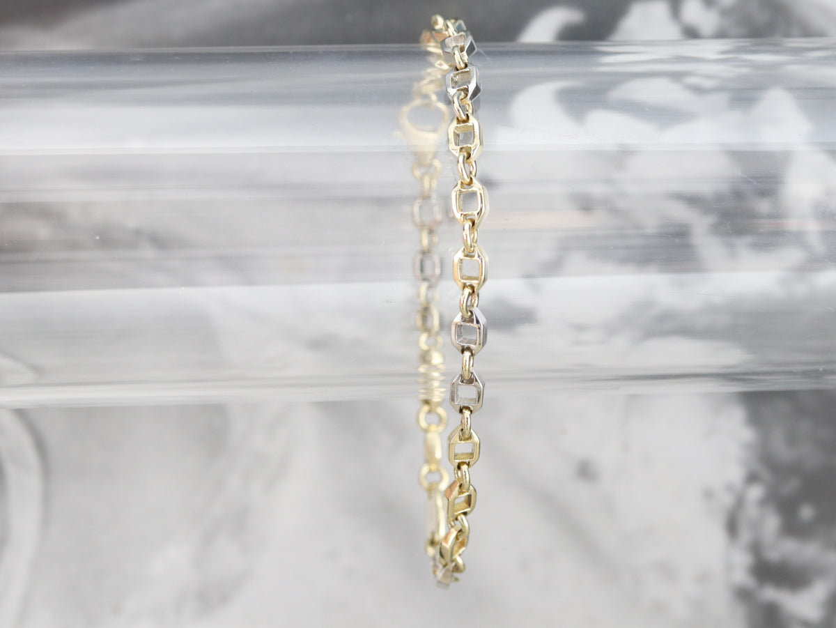 Mixed Metal Hexagon Link Bracelet